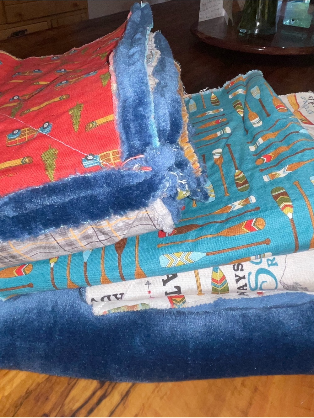 UNFINISHED Handmade Patchwork Quilt with Velour Backing- Outdoors Theme Crib Sz - Picture 7 of 8